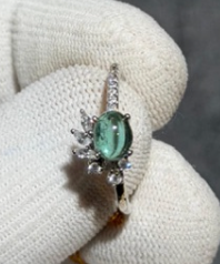 Bluish green tourmaline ring with white zircon Silver 925 DXBCS3719