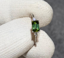 Green tourmaline ring with white zircon Silver 925 DXBCS3736