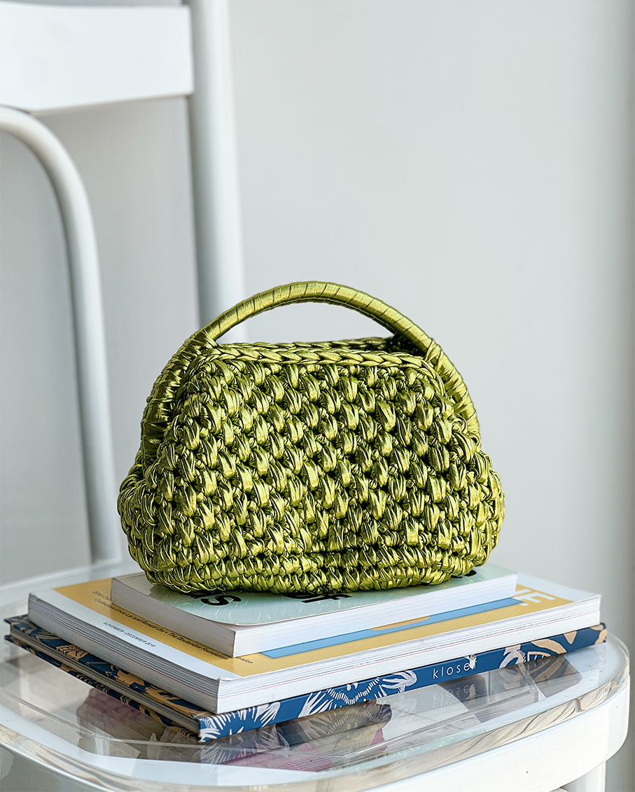 Metallic Handmade Braid Bag Lime Green