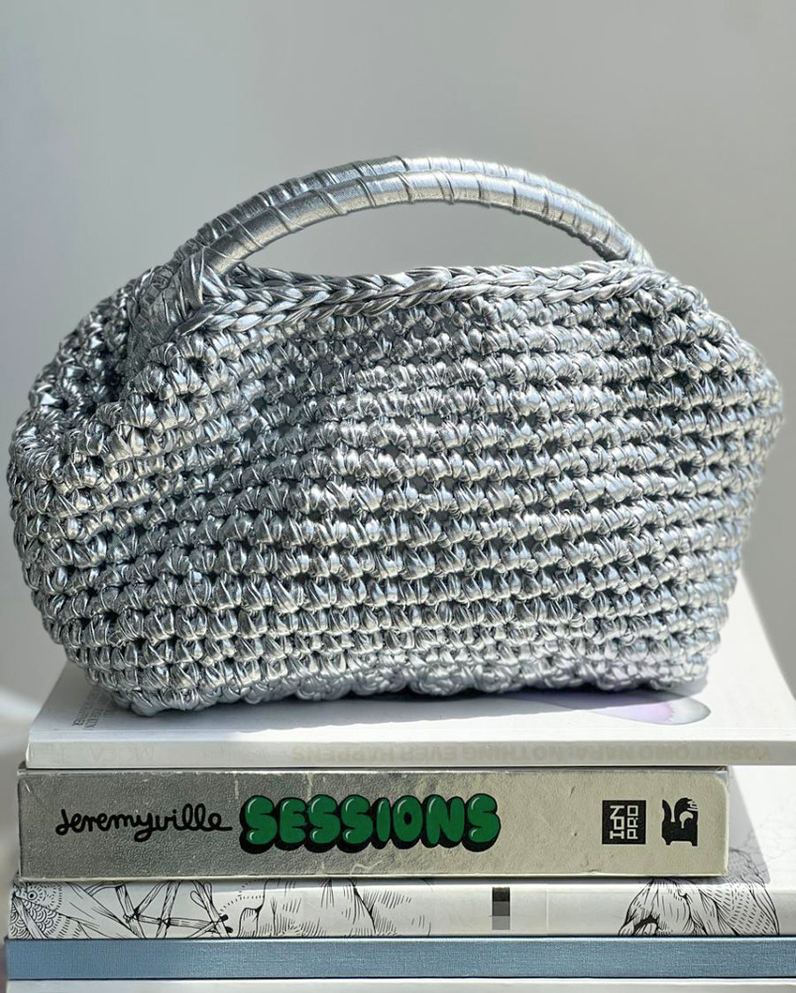 Metallic Handmade Braid Bag Abstract Silver