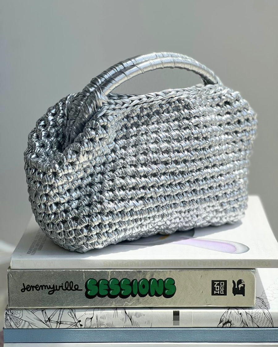 Metallic Handmade Braid Bag Abstract Silver
