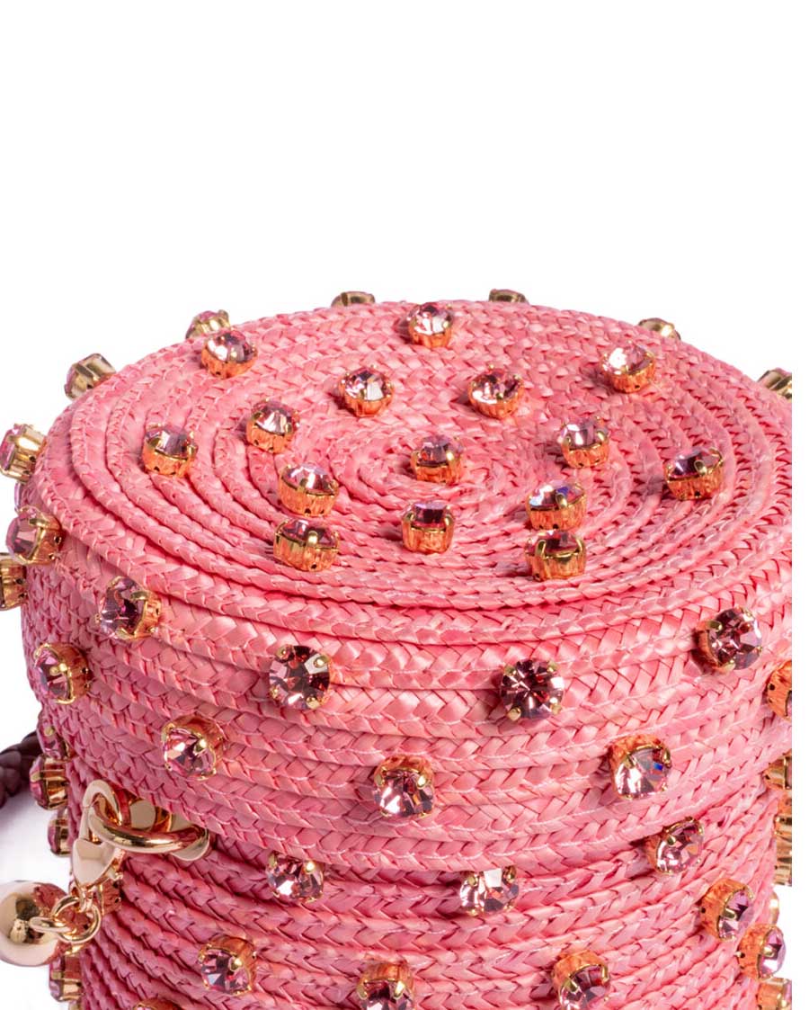 Mini Cylinder Mono Cotton Bag - Light Rose