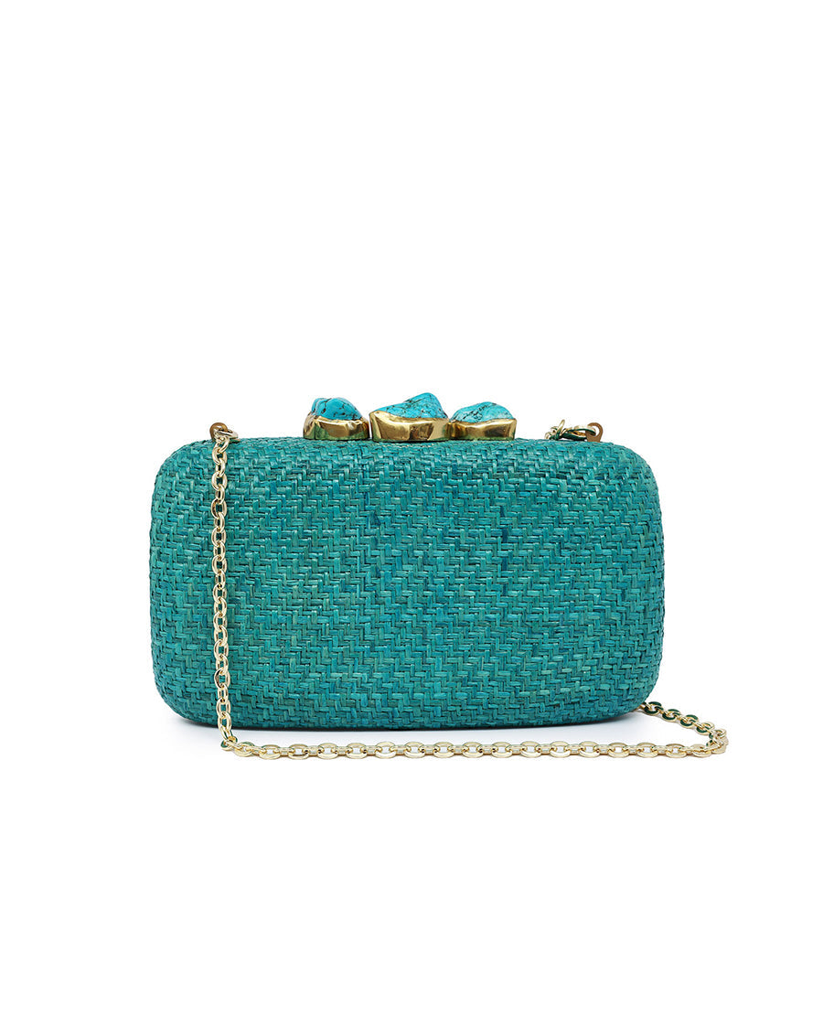Mona Aqua Clutch with Aqua Stones