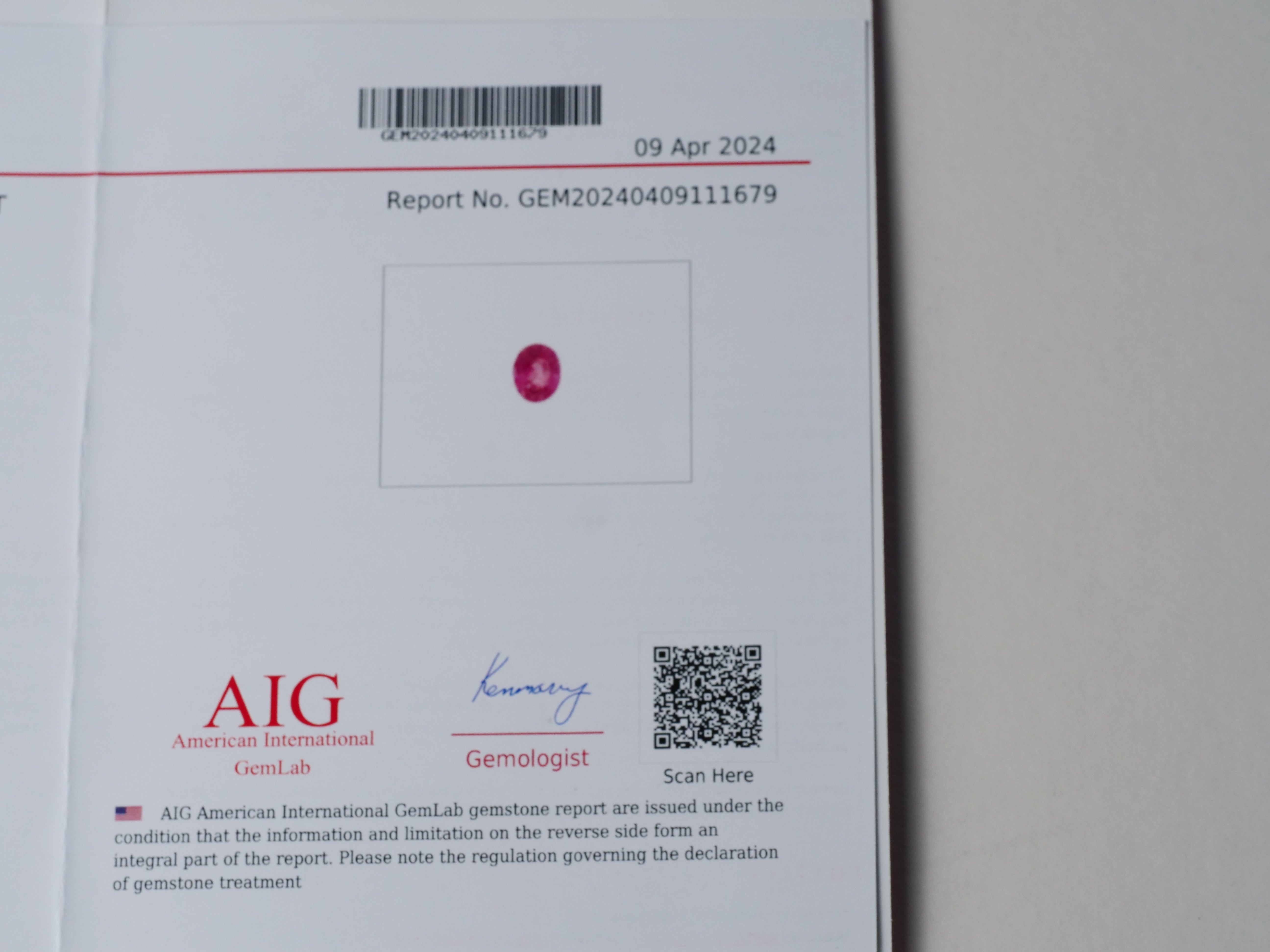 Certified No heat 1.07ct Purple Sapphire