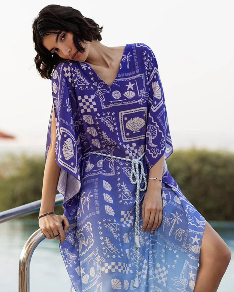 Niya Kaftan Dress with Rope Belt- Purple Ombre