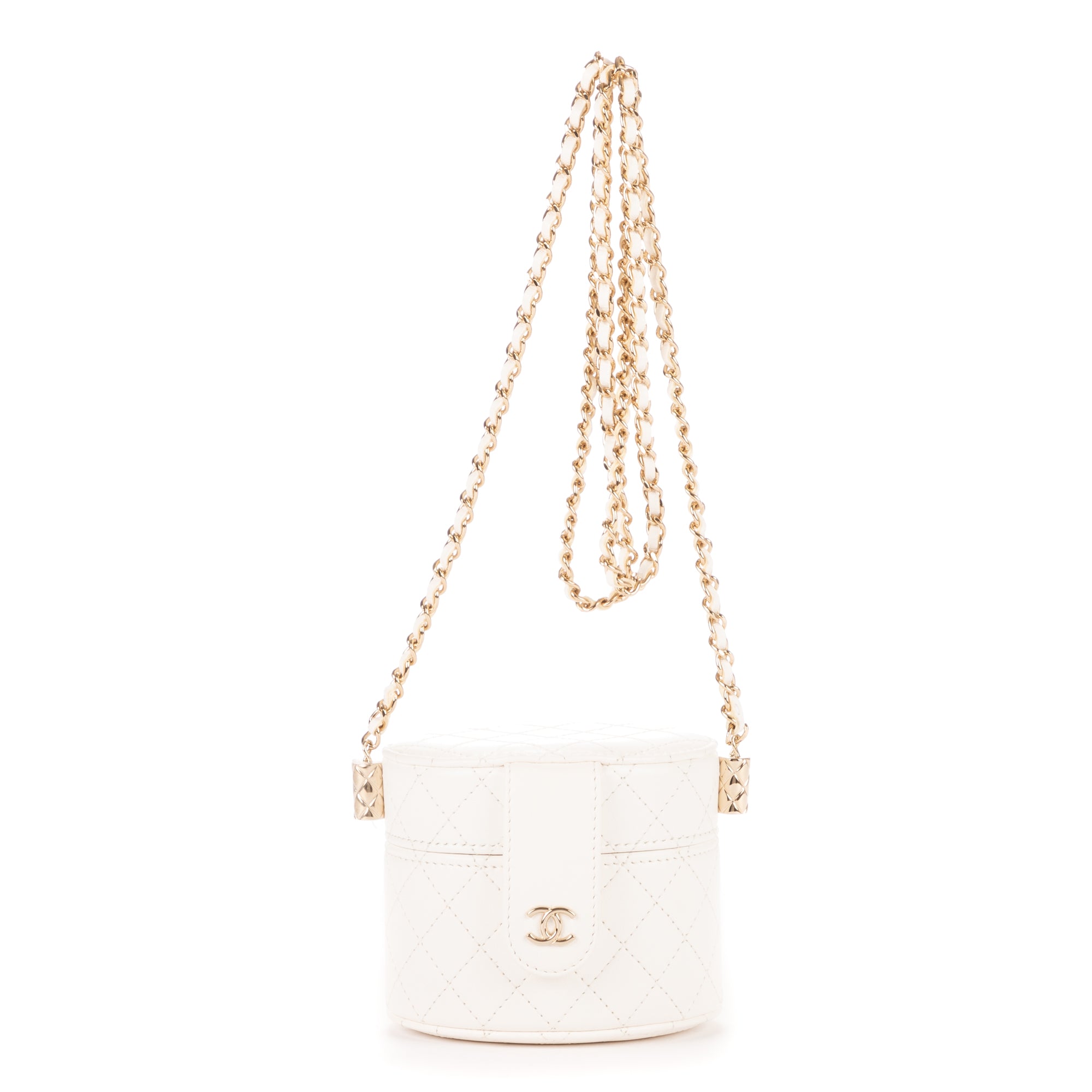 Chanel White Calf Leather Cosmetic Vanity Chain Crossbody OAG7072