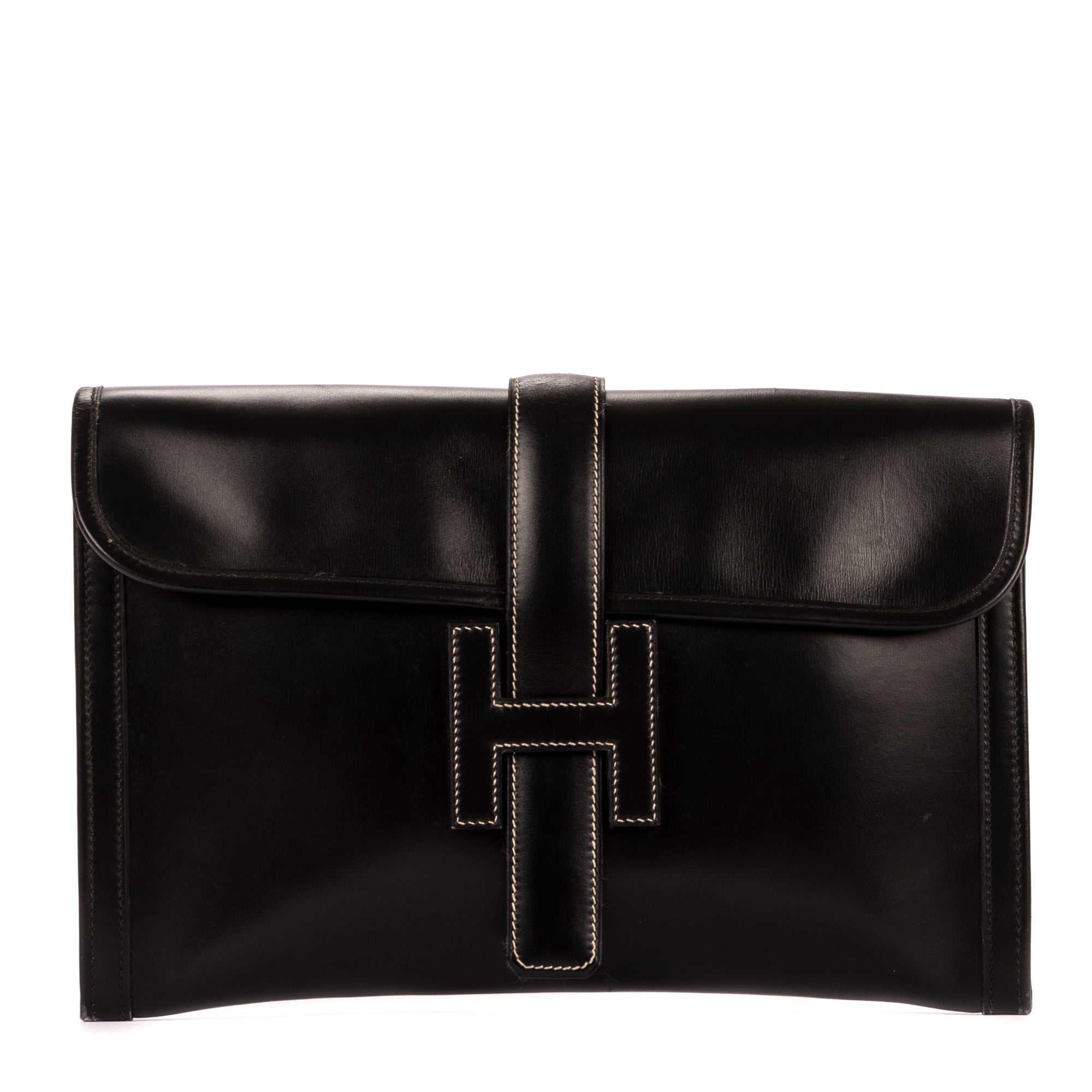 Hermès Jige Clutch 0 Black Box Leather OAG7856
