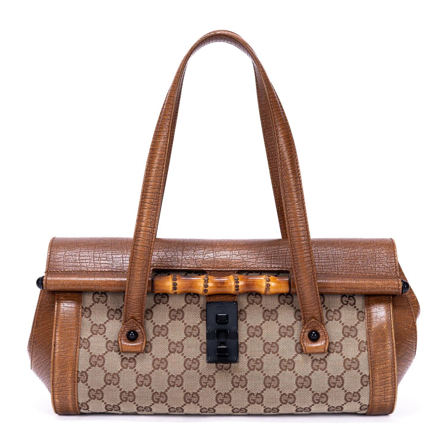 Gucci Brown/Beige Calf Leather GG Bamboo Bullet OAG8619