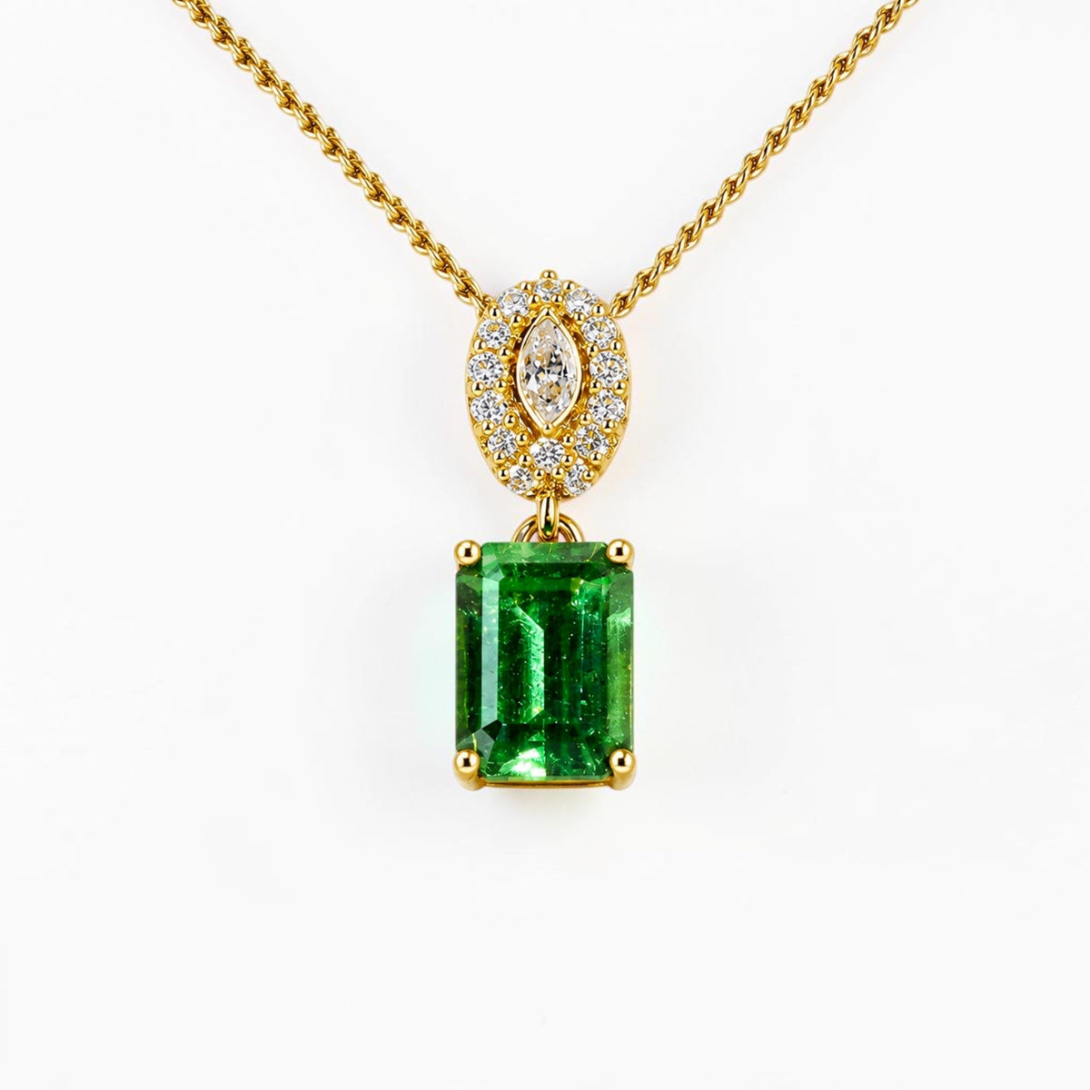 David Harry Jewels 1.11ct Tsavorite Garnet and Diamond Pendant in 18ct Yellow Gold