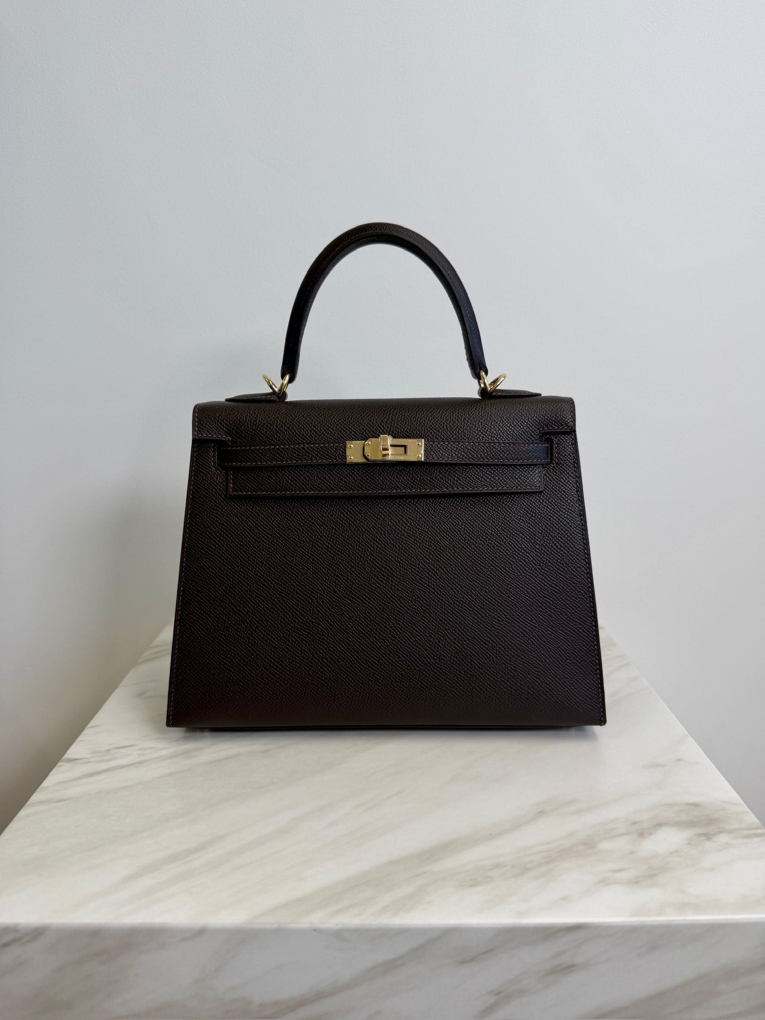 Hermès Kelly 25 Bai Brun Epsom Permabass Hardware