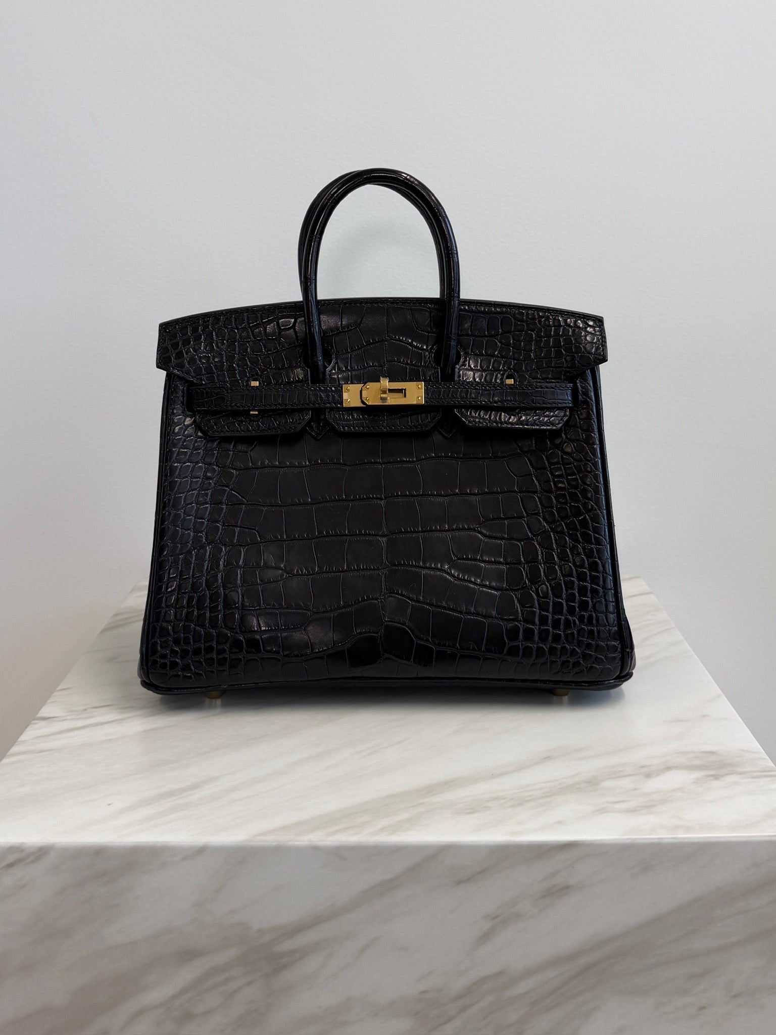 Hermès Birkin 25 Black Matt Alligator Noir Gold Hardware