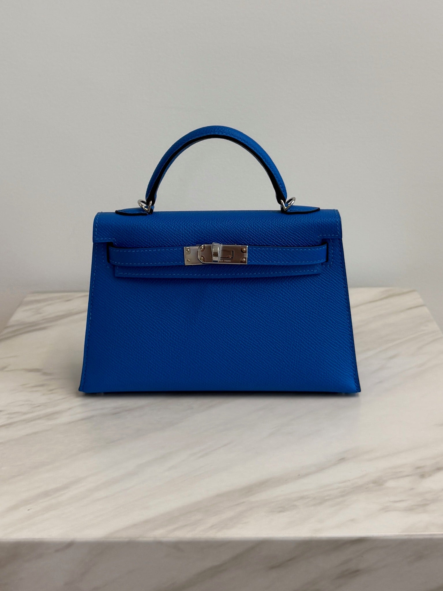 Hermès Mini Kelly Bleu Hydra Epsom Palladium Hardware
