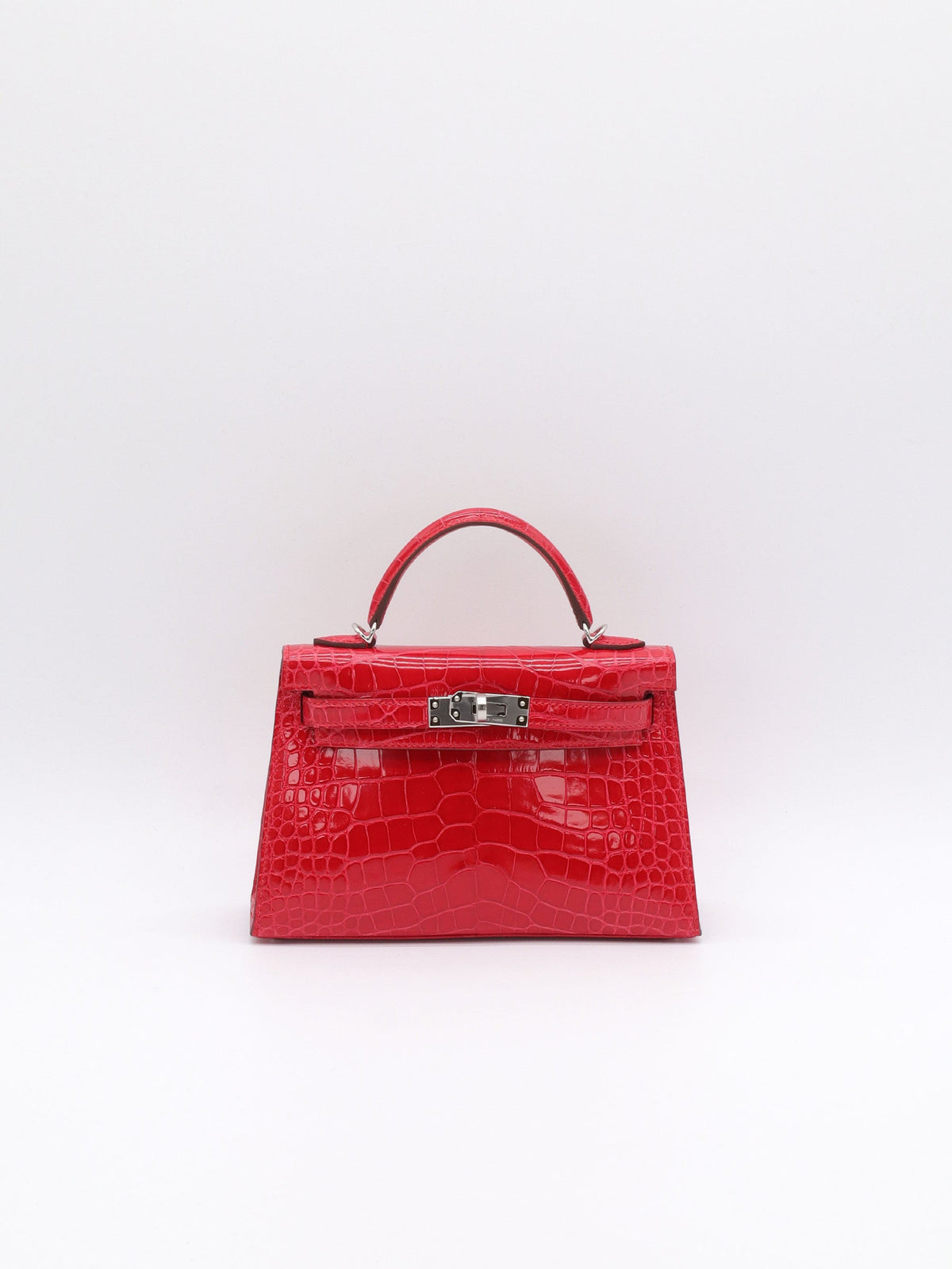 Hermès Mini Kelly Rouge De Coeur Shiny Alligator Palladium Hardware