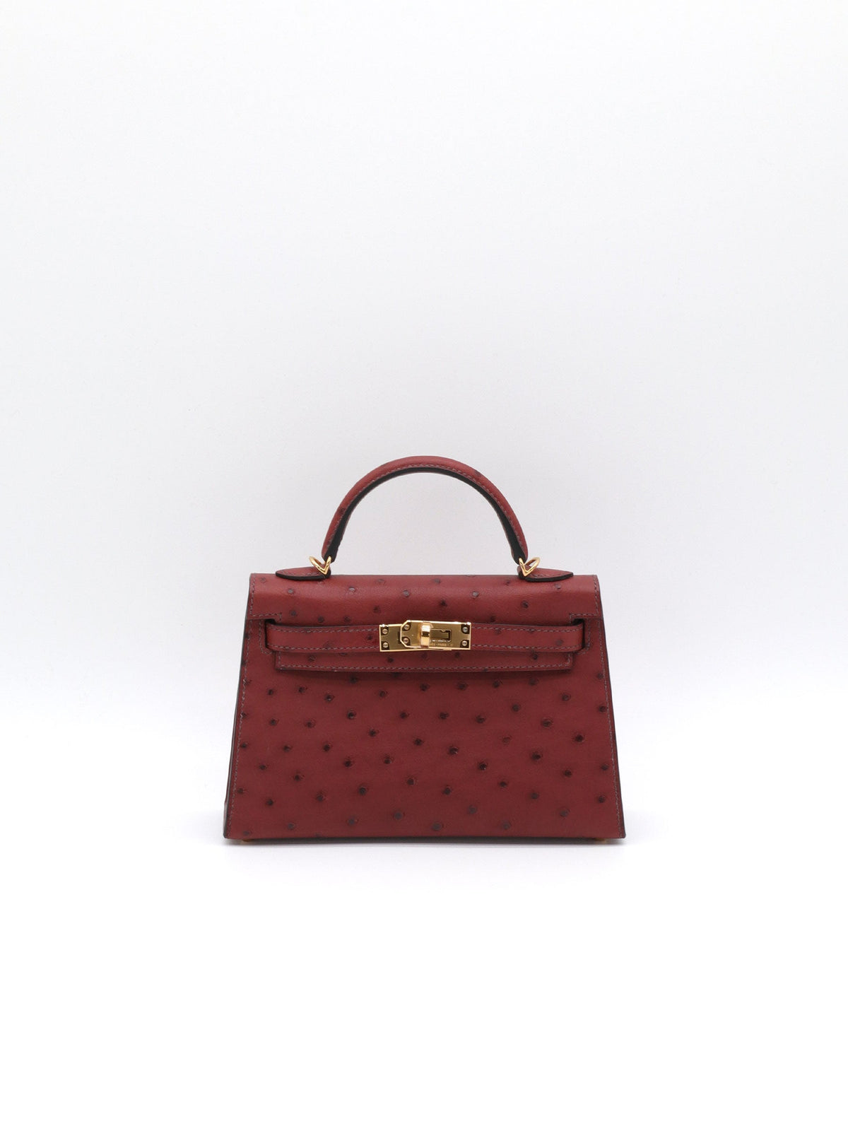 Hermès Mini Kelly Rouge H Ostrich Gold Hardware