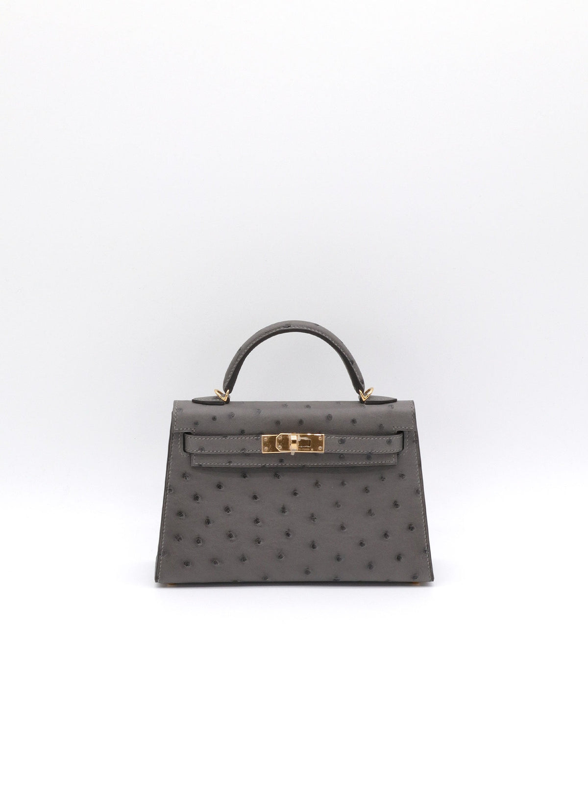 Hermès Mini Kelly Gris Meyer Ostrich Gold Hardware