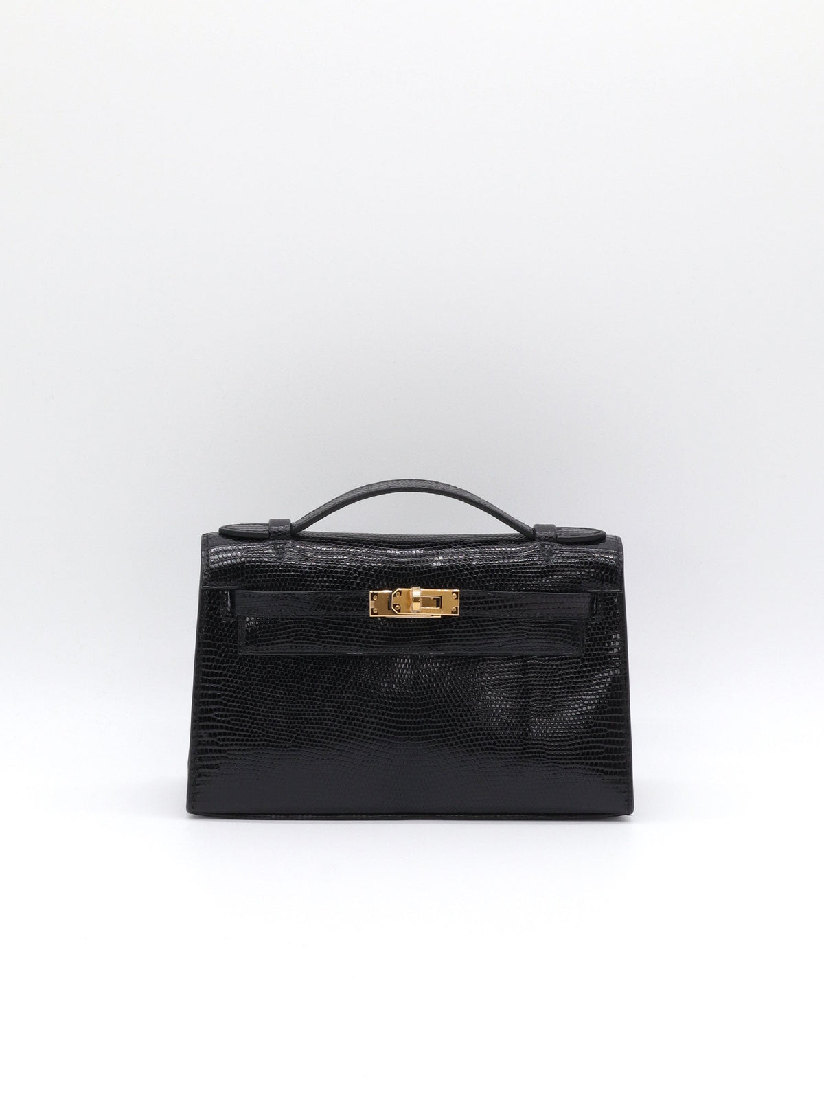 Hermès Kelly Pochette Noir Shiny Nilo Lizard Gold Hardware