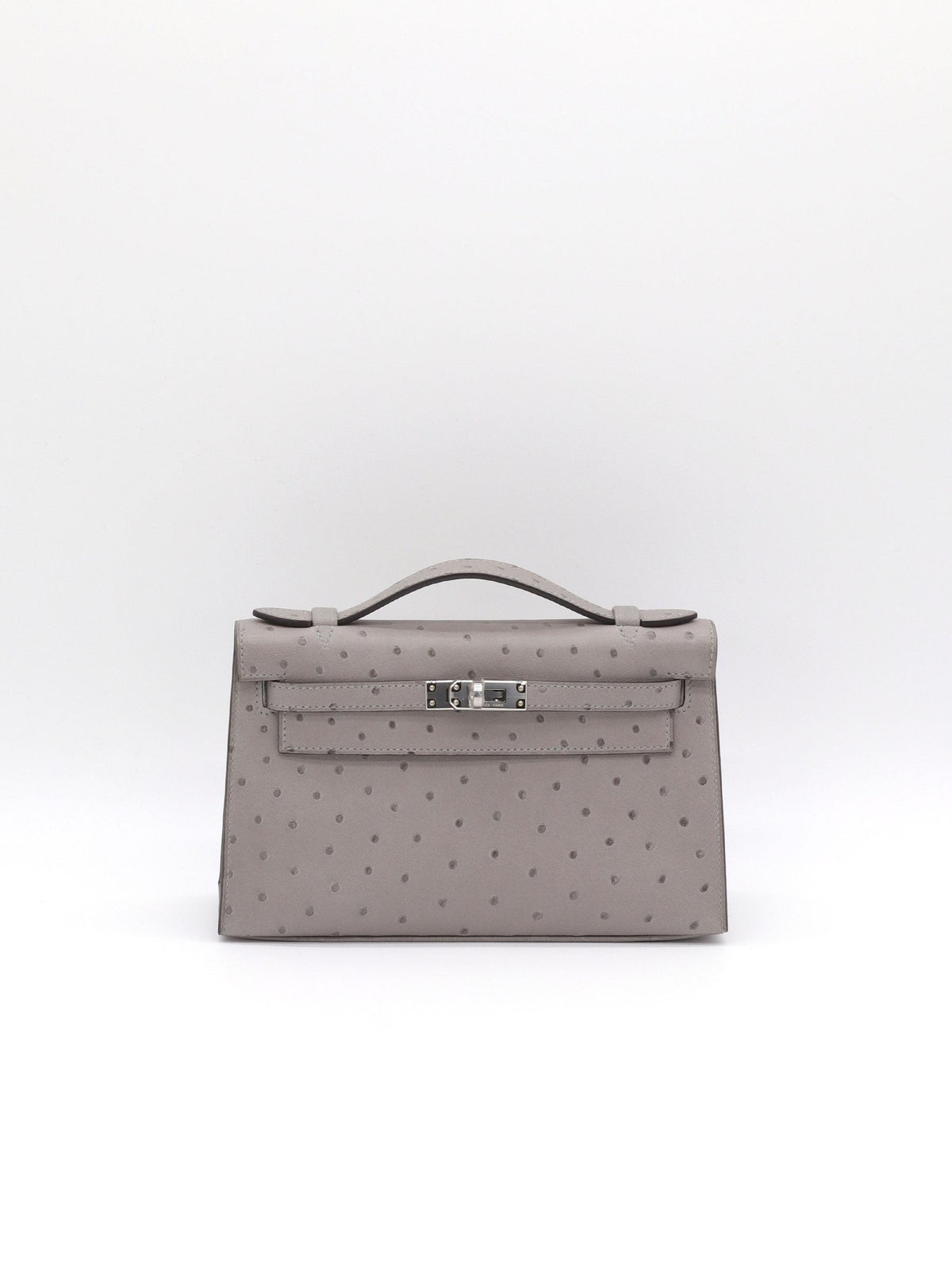 Hermès Kelly Pochette Gris Mouette Ostrich Palladium Hardware
