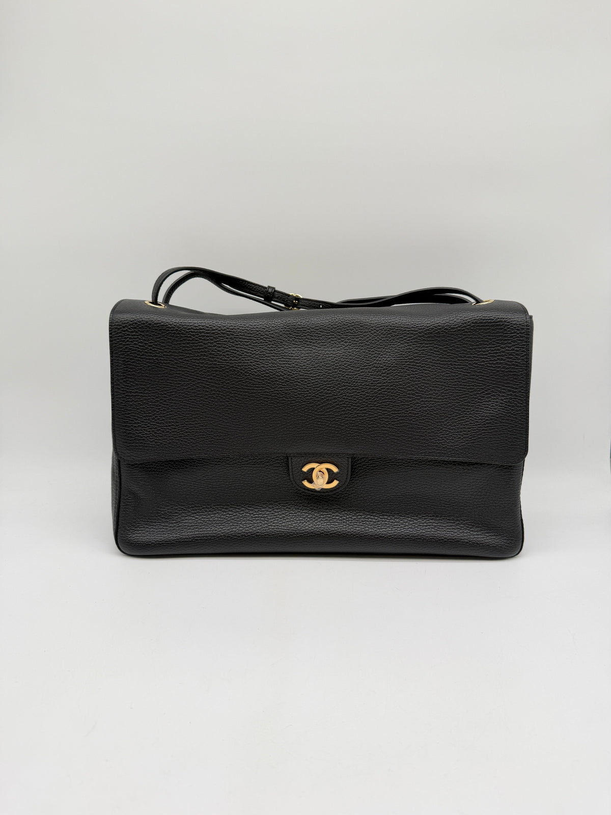 Chanel Maxi Flap Bag 38.5 Black Grained Calfskin Gold-Tone Metal