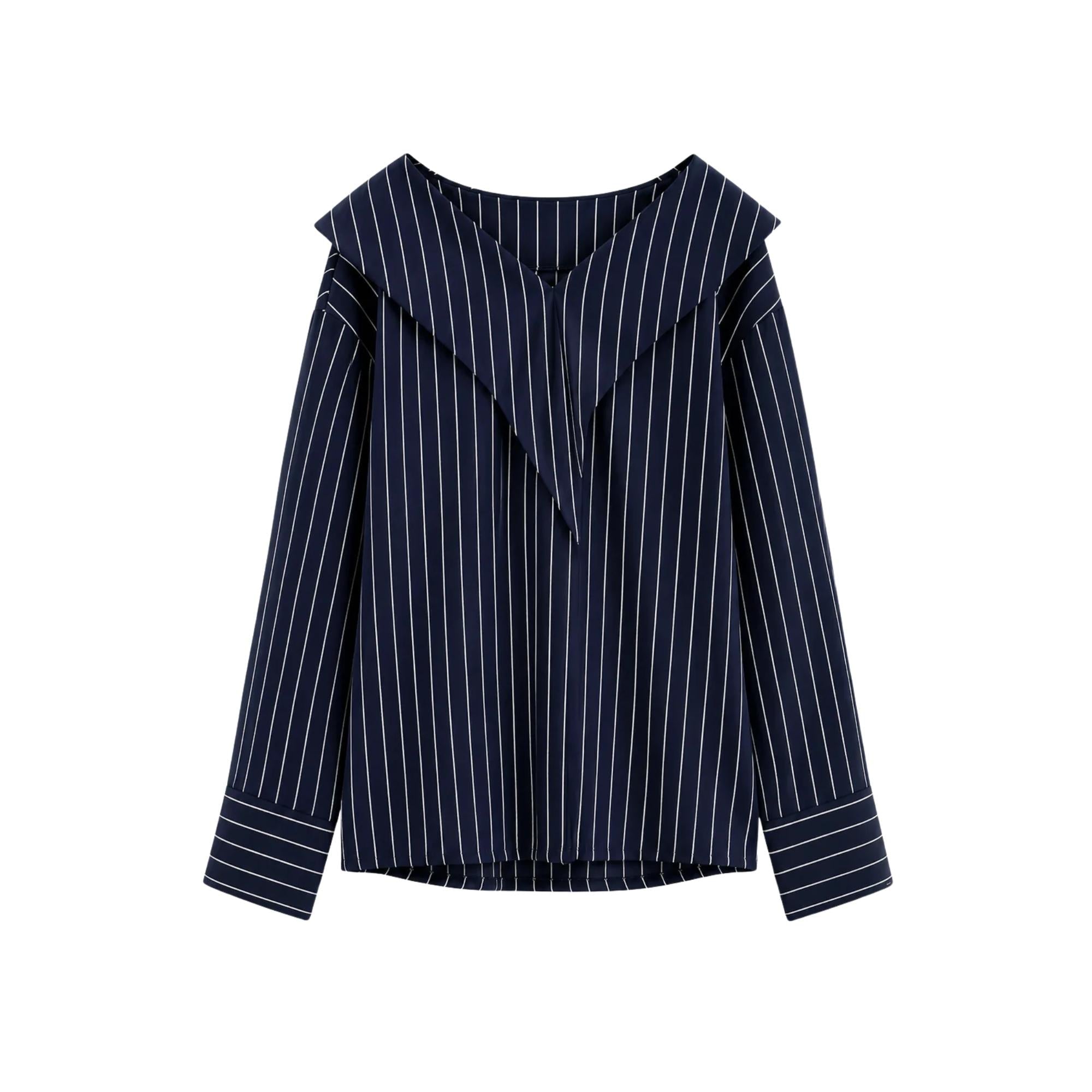 PINSTRIPE OFF SHOULDER BLOUSE (قميص) “MELON C.”