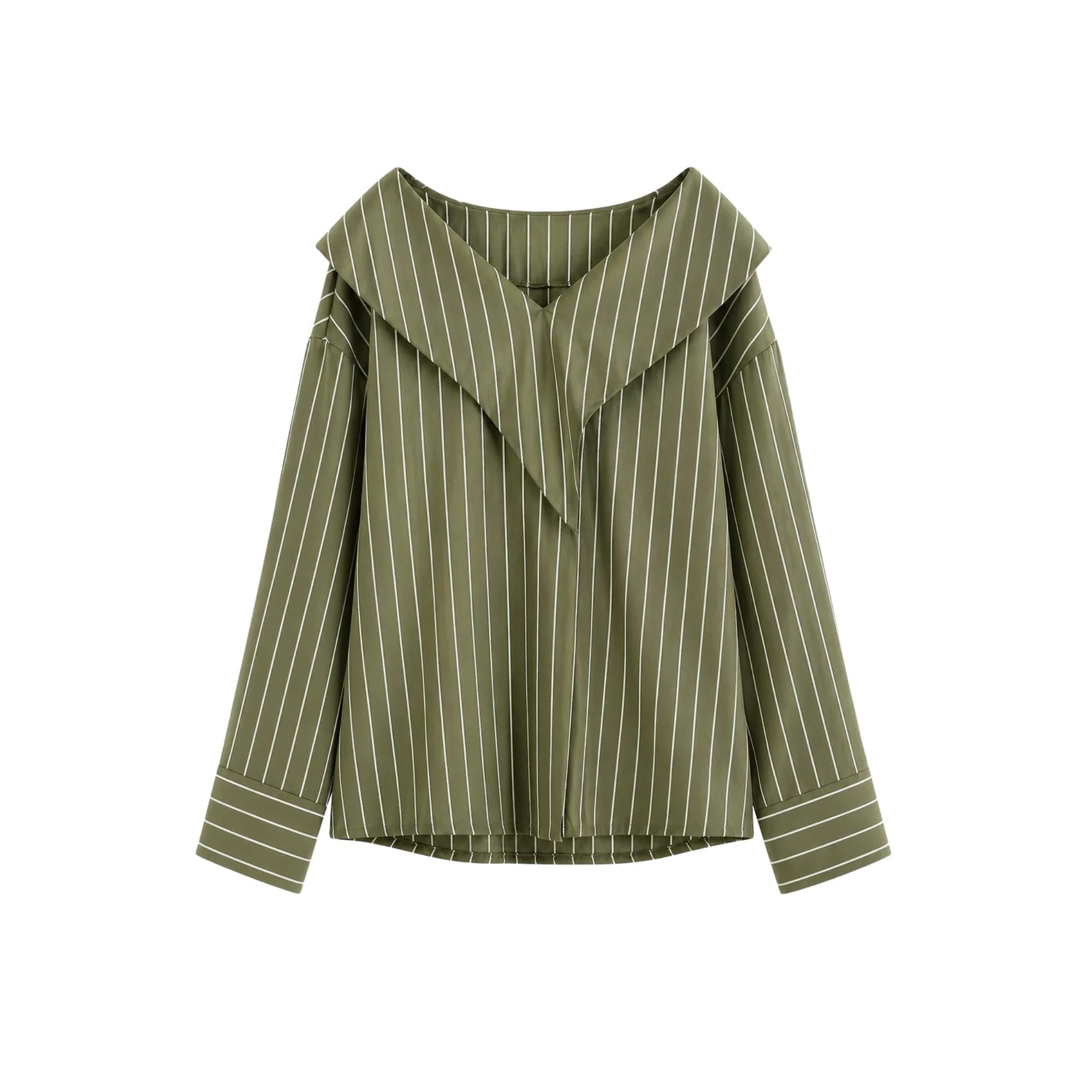 PINSTRIPE OFF SHOULDER BLOUSE (قميص) “MELON C.”