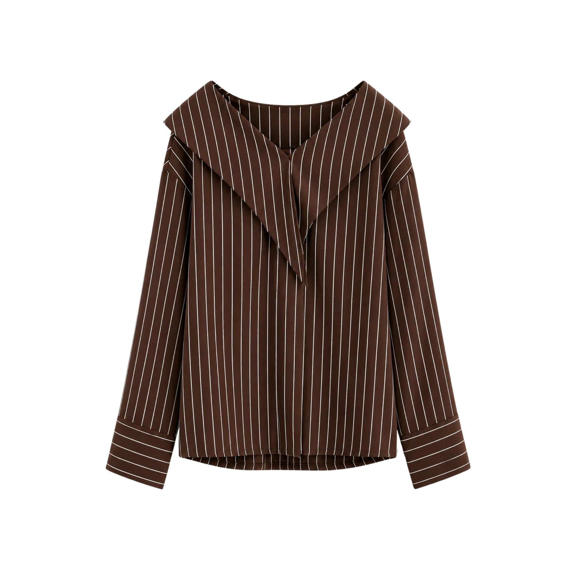PINSTRIPE OFF SHOULDER BLOUSE (قميص) “MELON C.”