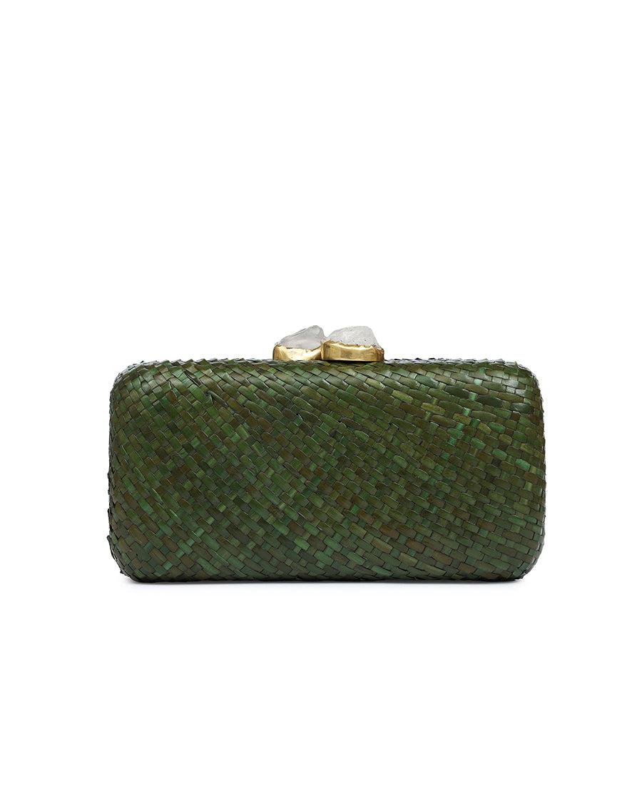Palma Olive Clutch with Quartz Stone
