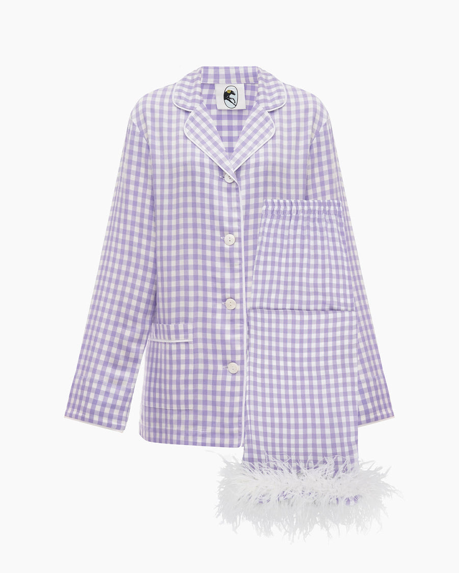 Party Pajama Set with Detachable Feathers in Lavender Vichy