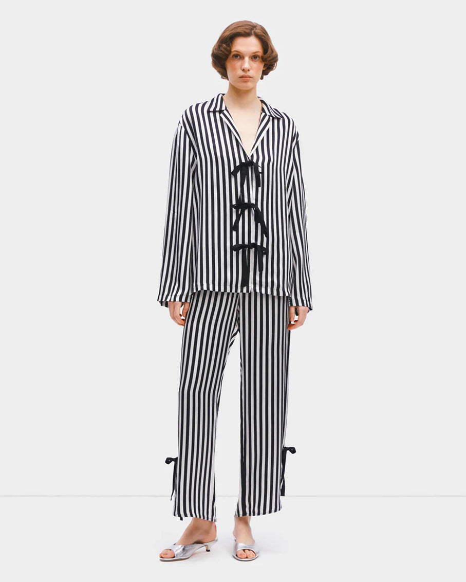 Phoenix Striped Set with Bow Details in Black & White
