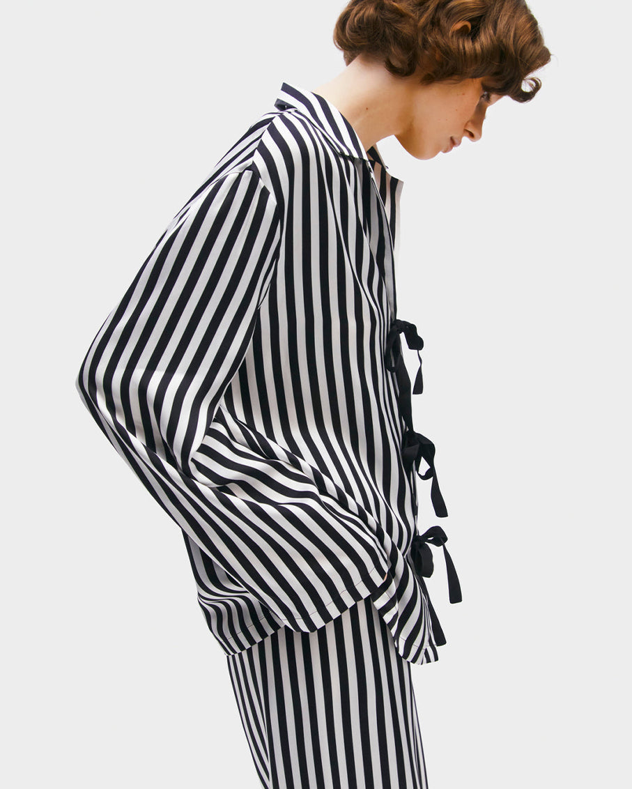 Phoenix Striped Set with Bow Details in Black & White