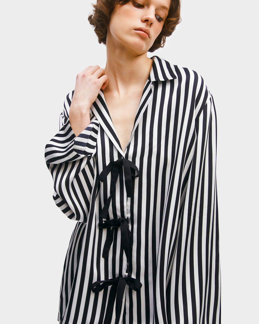 Phoenix Striped Set with Bow Details in Black & White