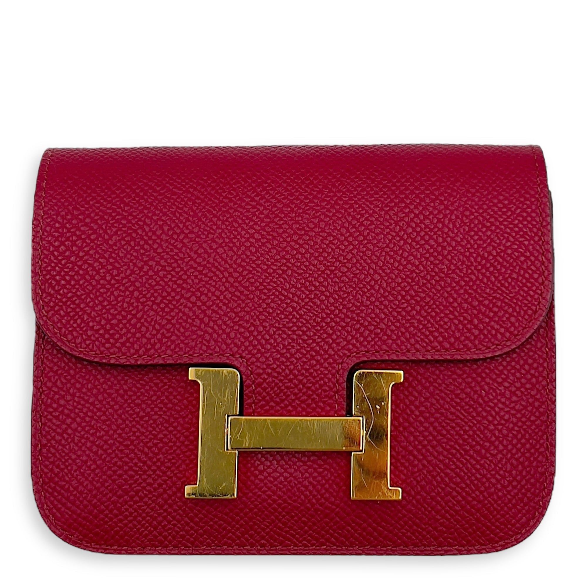 Hermès Constance Slim Rouge Grenade Wallet in Calfskin, Gold hardware OS2508-007377LL