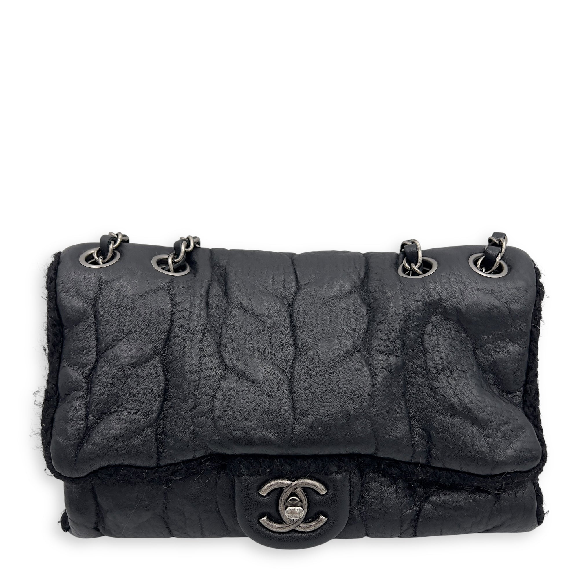 Chanel Paris Edinburgh Chic Knit Shoulder Bag Black in Calfskin, Silver hardware C2508-007506AN