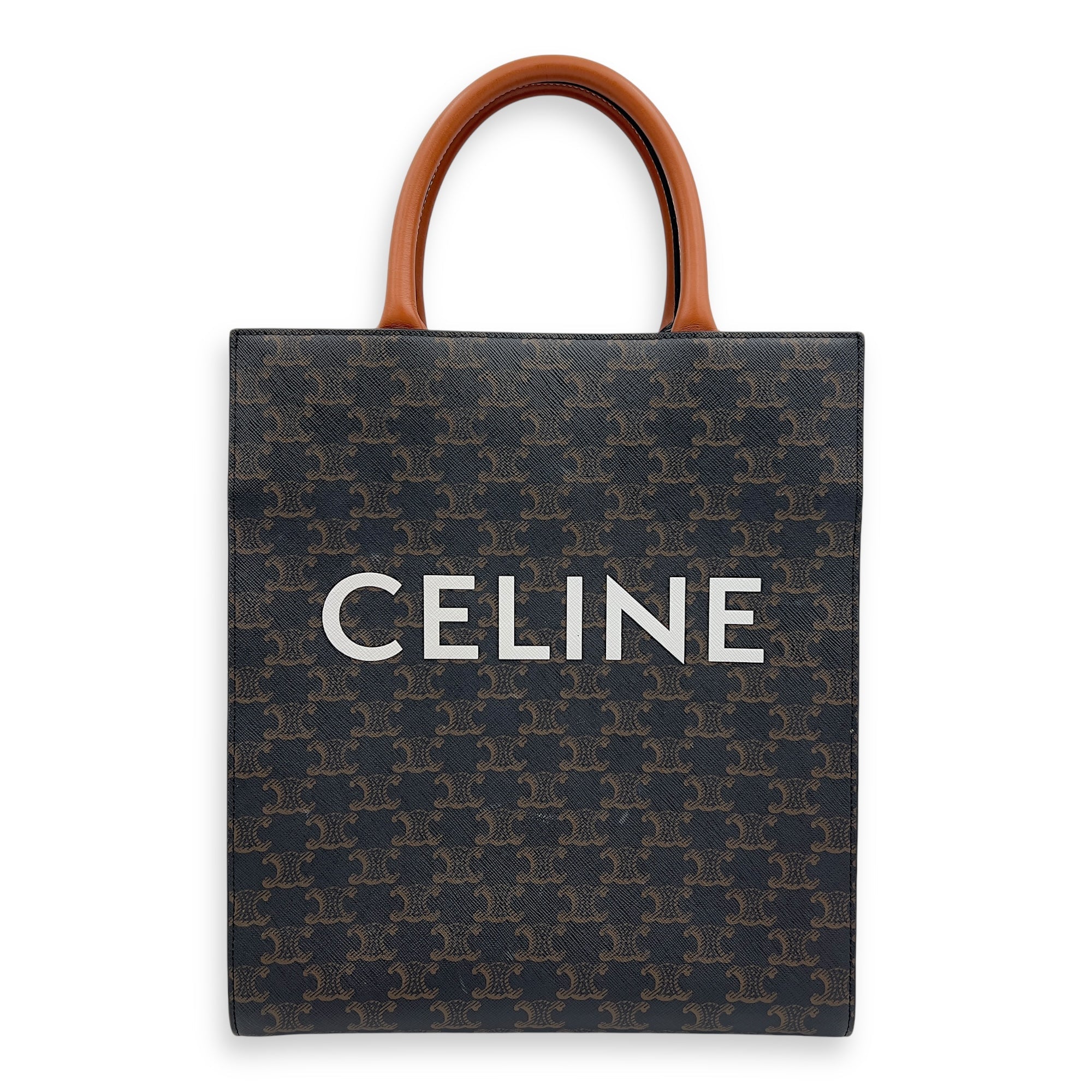 Celine Cabas Triomphe Vertical Brown Top Handle Bag in Coated Canvas, Gold hardware OS2508-007405LL
