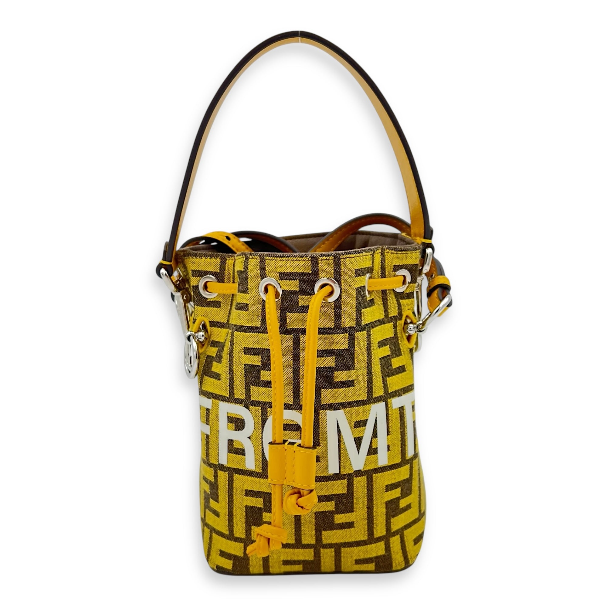 Fendi Mon Tresor Bucket Bag Yellow in Canvas, Silver hardware S2509-007833AN
