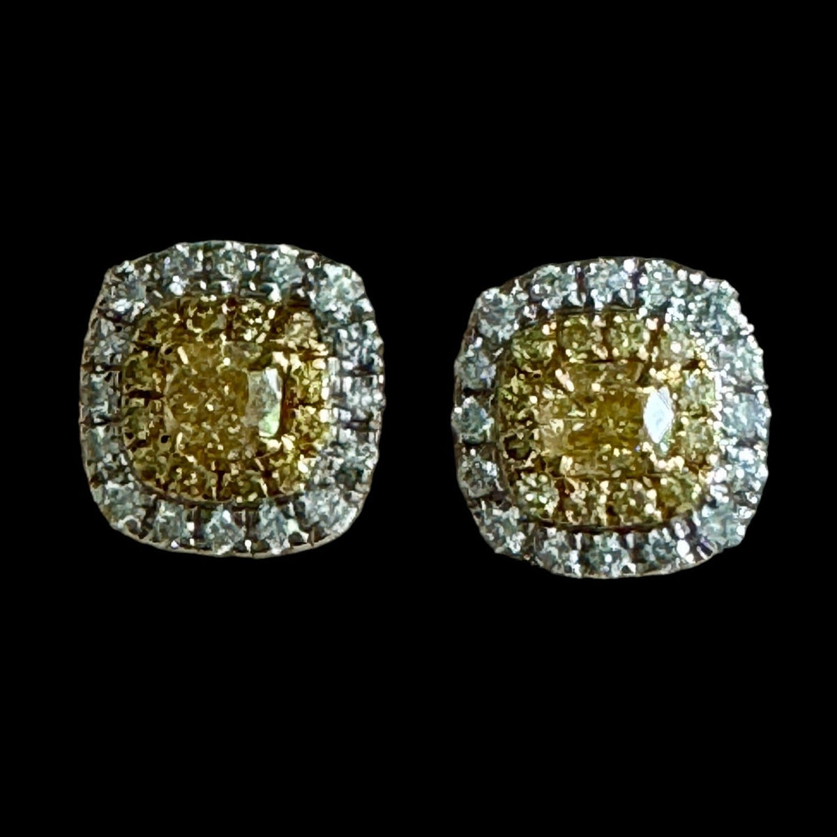 0.535Ct Yellow and 0.403ct White Diamond Square Stud Earrings