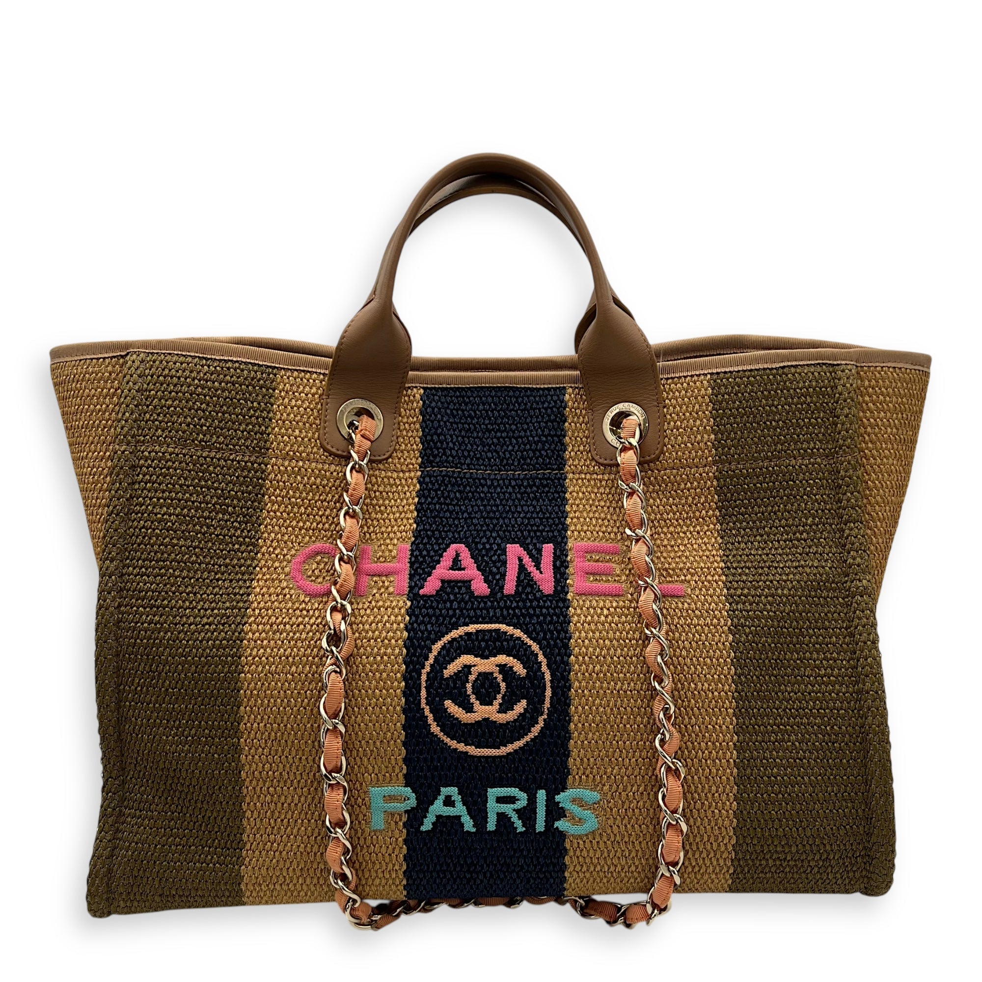 Chanel Deauville Medium Brown Tote Bag in Raffia, Gold hardware S2505-006424DT