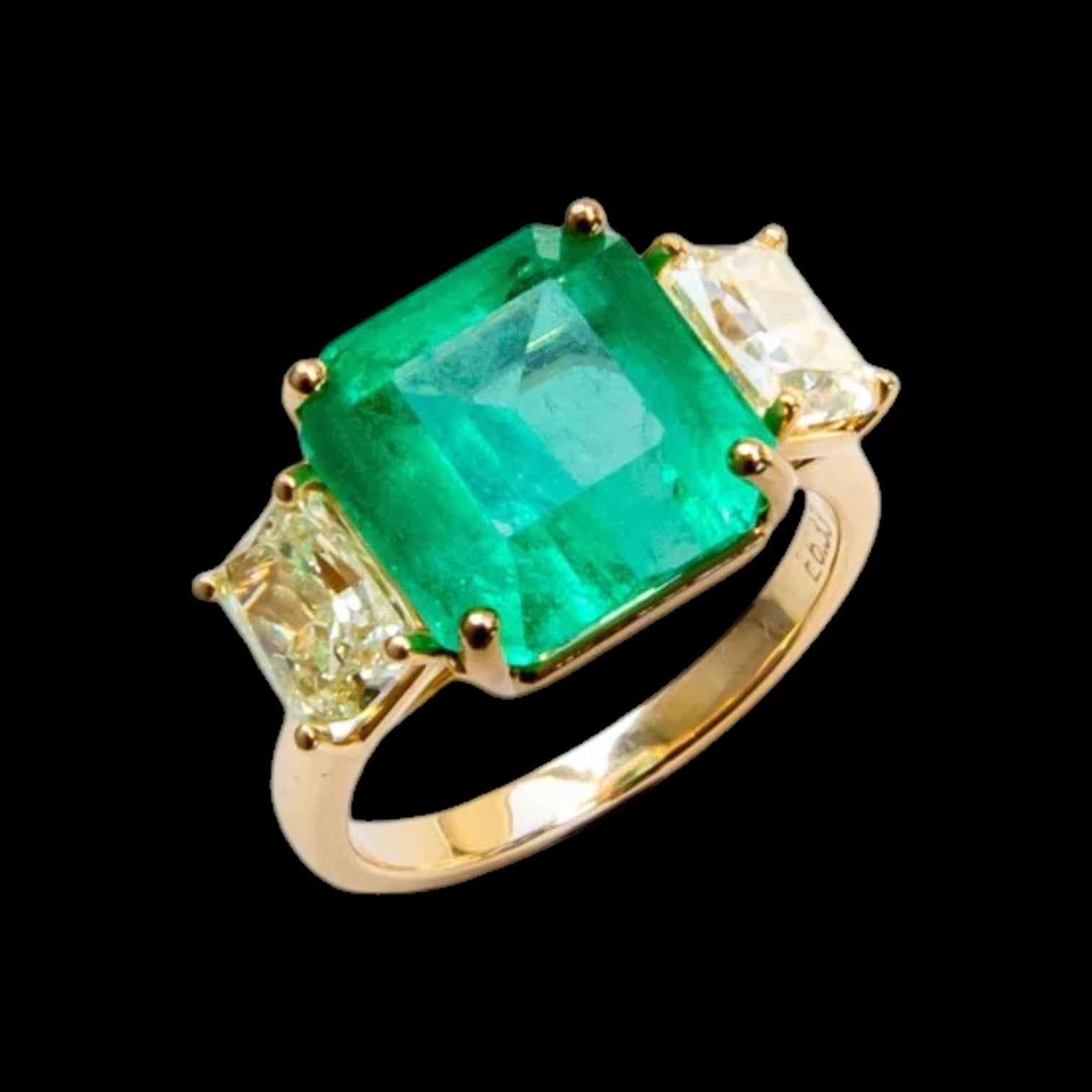 6.33ct Columbian Minor Oil Emerald and 2.05ct GIA Yellow Diamond Ring