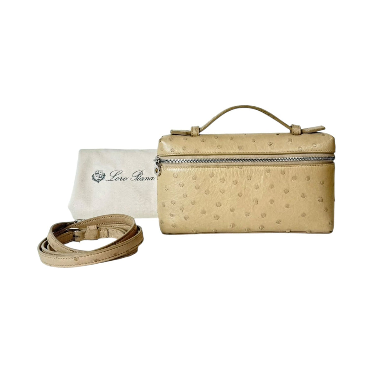 Loro Piana Beige Ostrich Extra Pocket L19 Bag