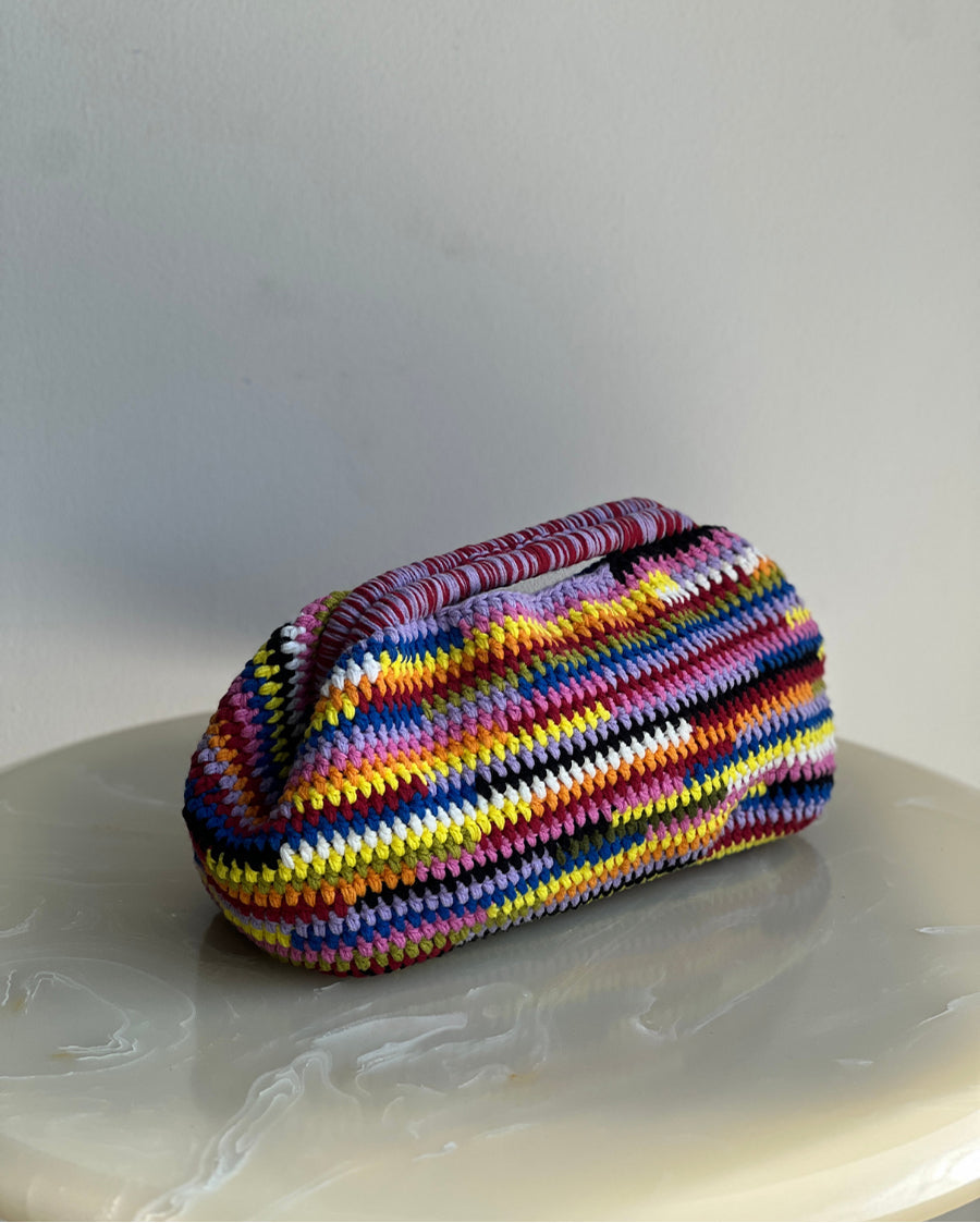 Hand-Crocheted Recta Cotton Bag in Pink Blue & Yellow