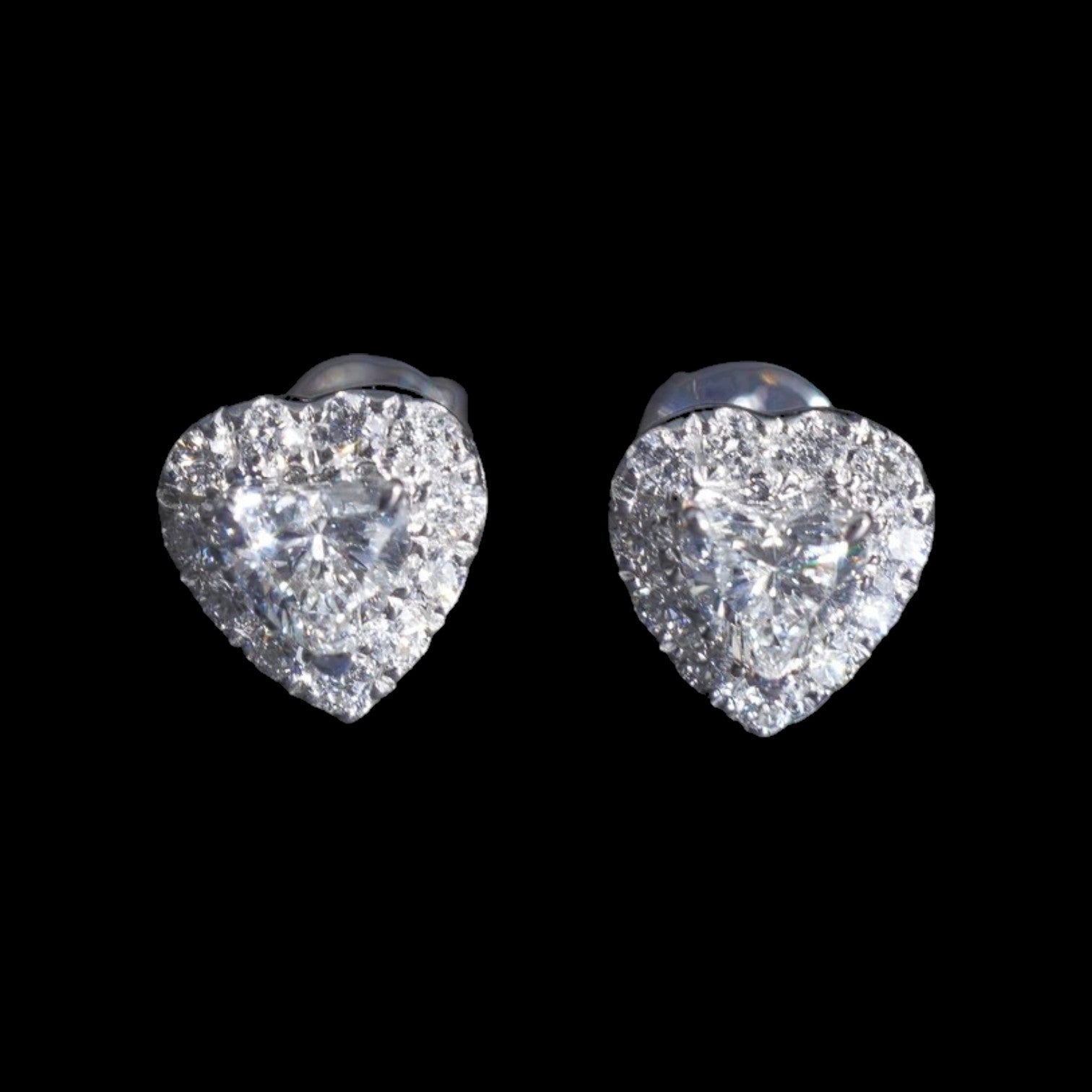 0.88ct Natural White Diamond Heart Earrings set in 18K White Gold