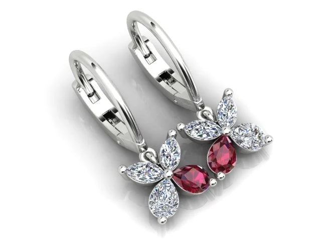 0.50ct Diamond and .32ct Burmese Ruby Drop Earrings in 18K White Gold