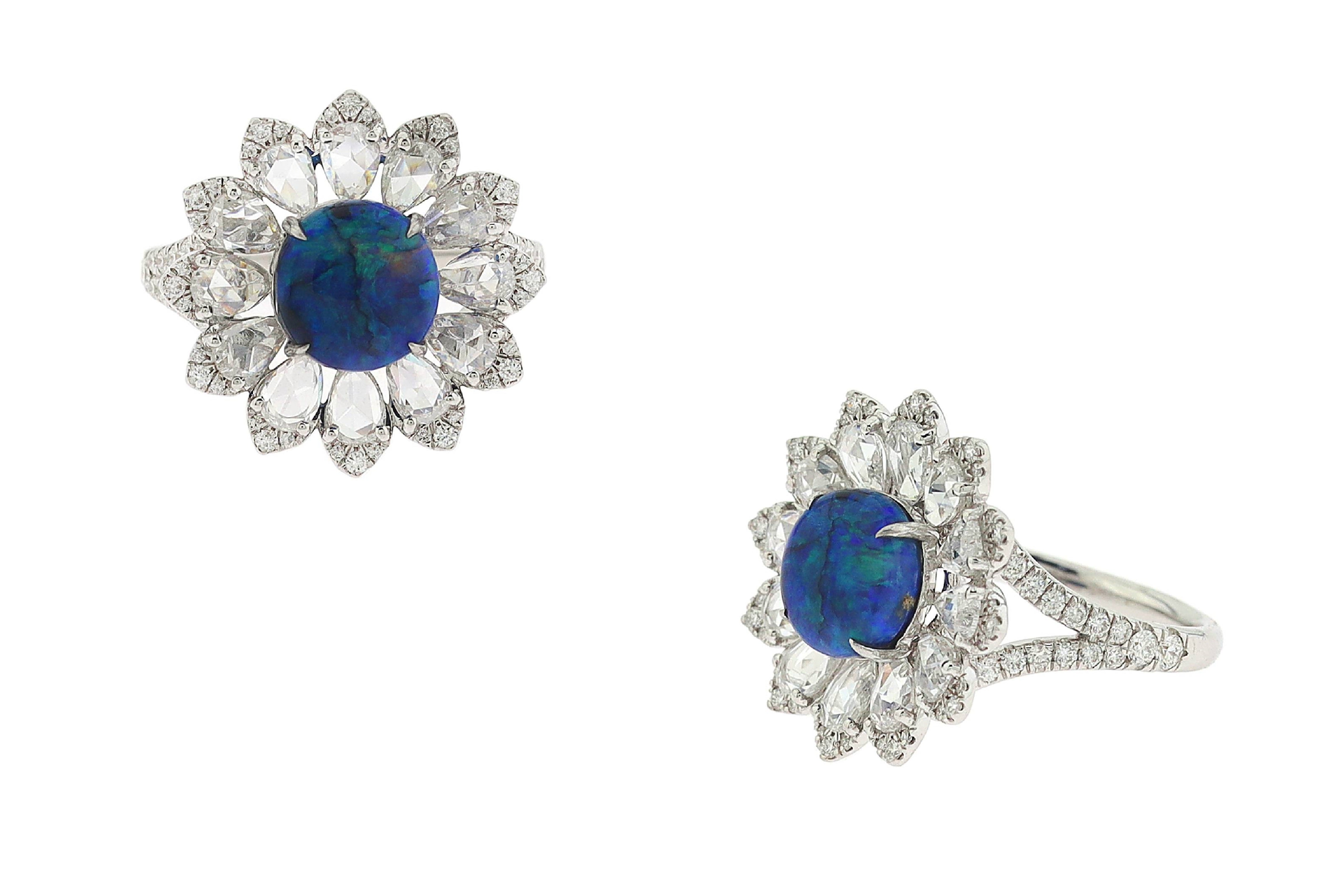 3.66 CTEX PEAR RC BLACK OPAL ROUND RING R4681