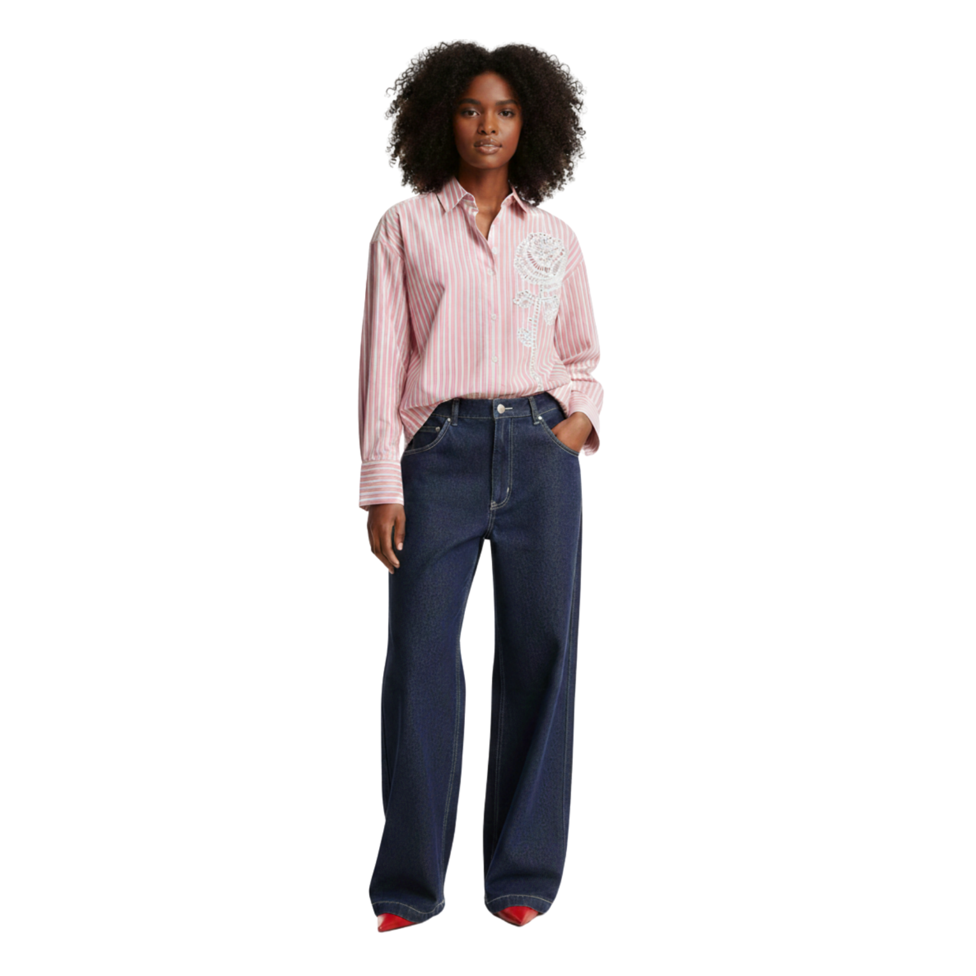 ROSE EMBROIDERED STRIPE SHIRT (فستان)"PIA"