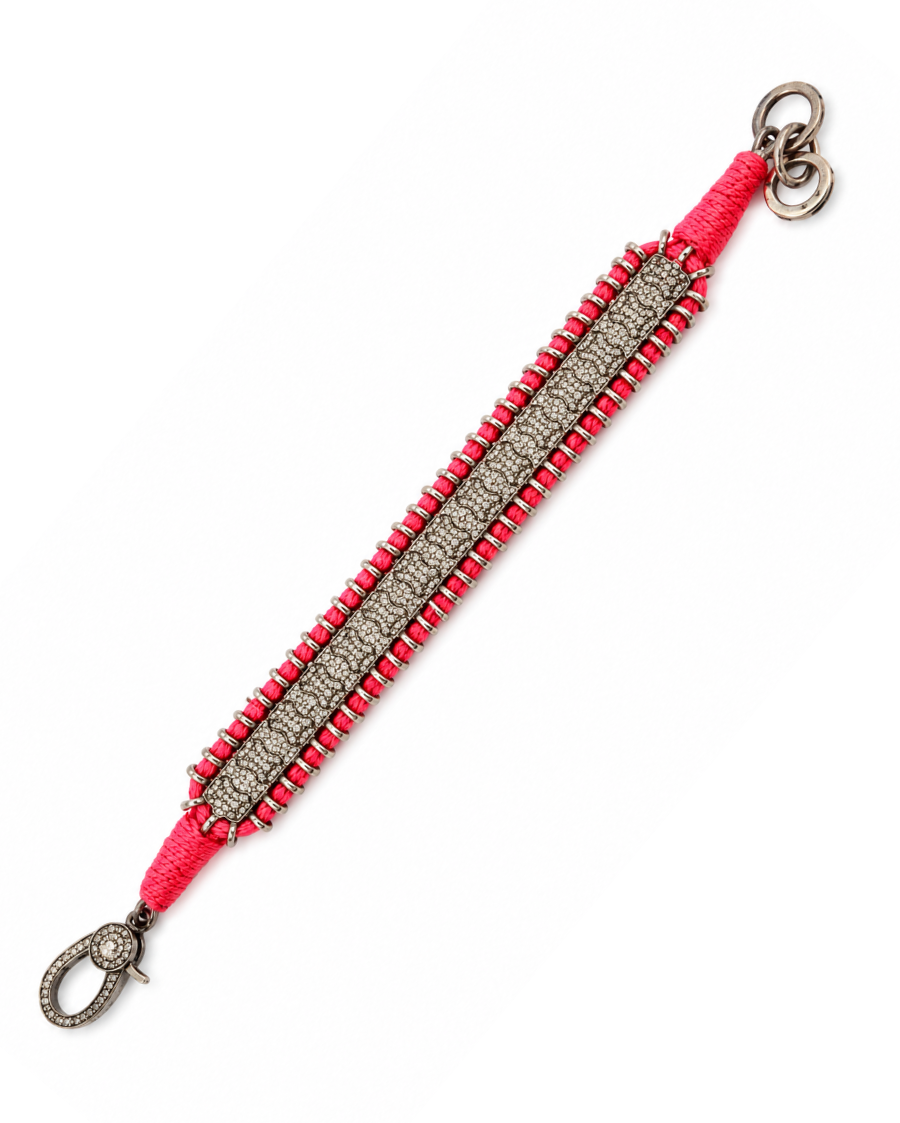 Diamond-encrusted Sterling Silver Friendship Bracelet in Pink Thread