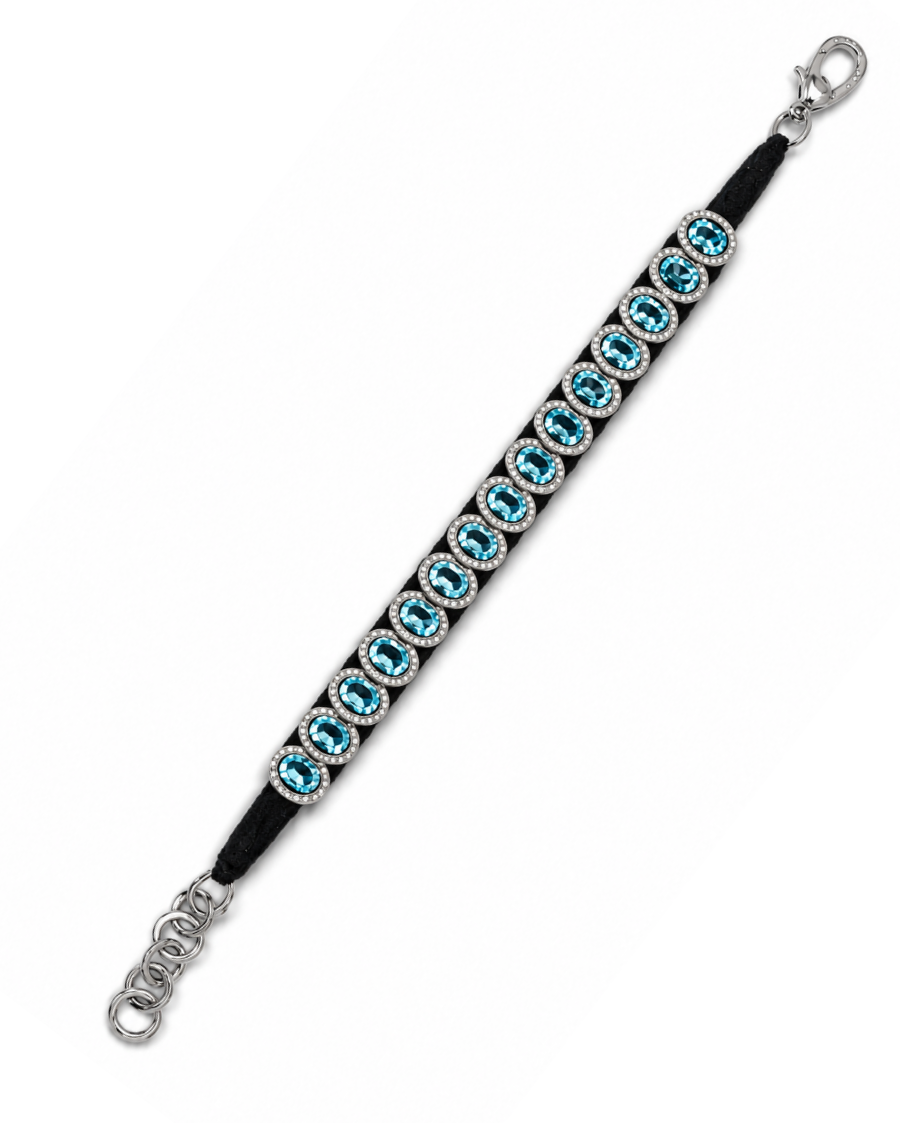 Diamond-encrusted Sterling Silver Friendship Bracelet with Natural Blue Topaz Stones in Black Thread