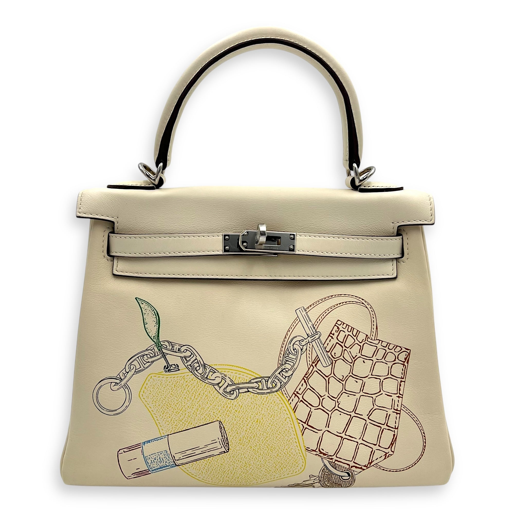 Hermès Kelly In and Out 25 Nata Top Handle Bag in Swift, Palladium hardware S2509-008052TT