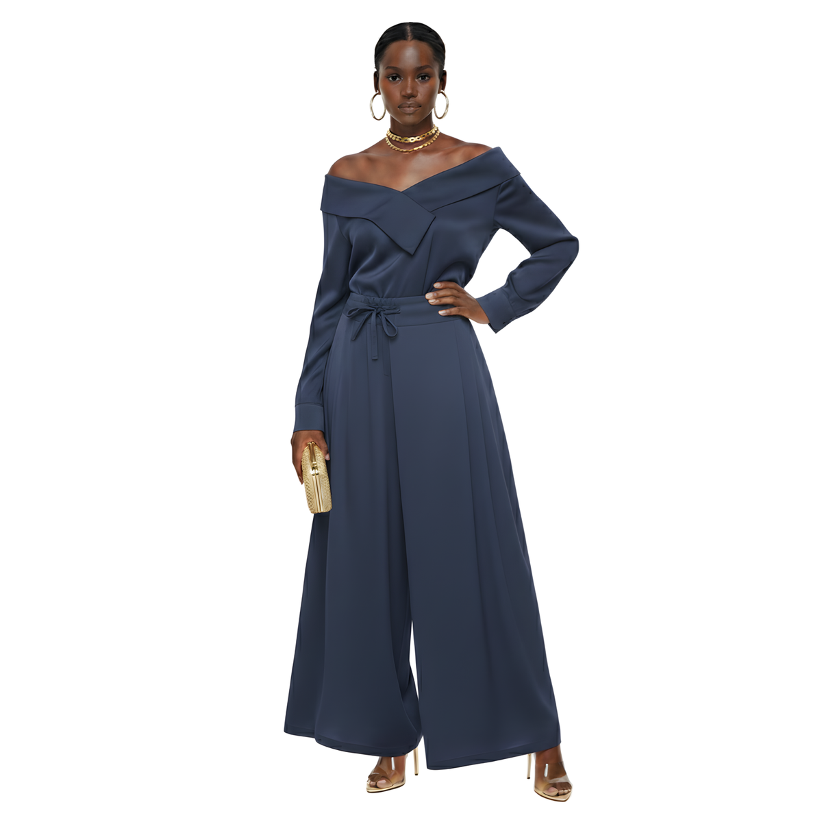 SIDE PLEATED WIDE LEG TROUSERS (بنطلون) “NOUF”