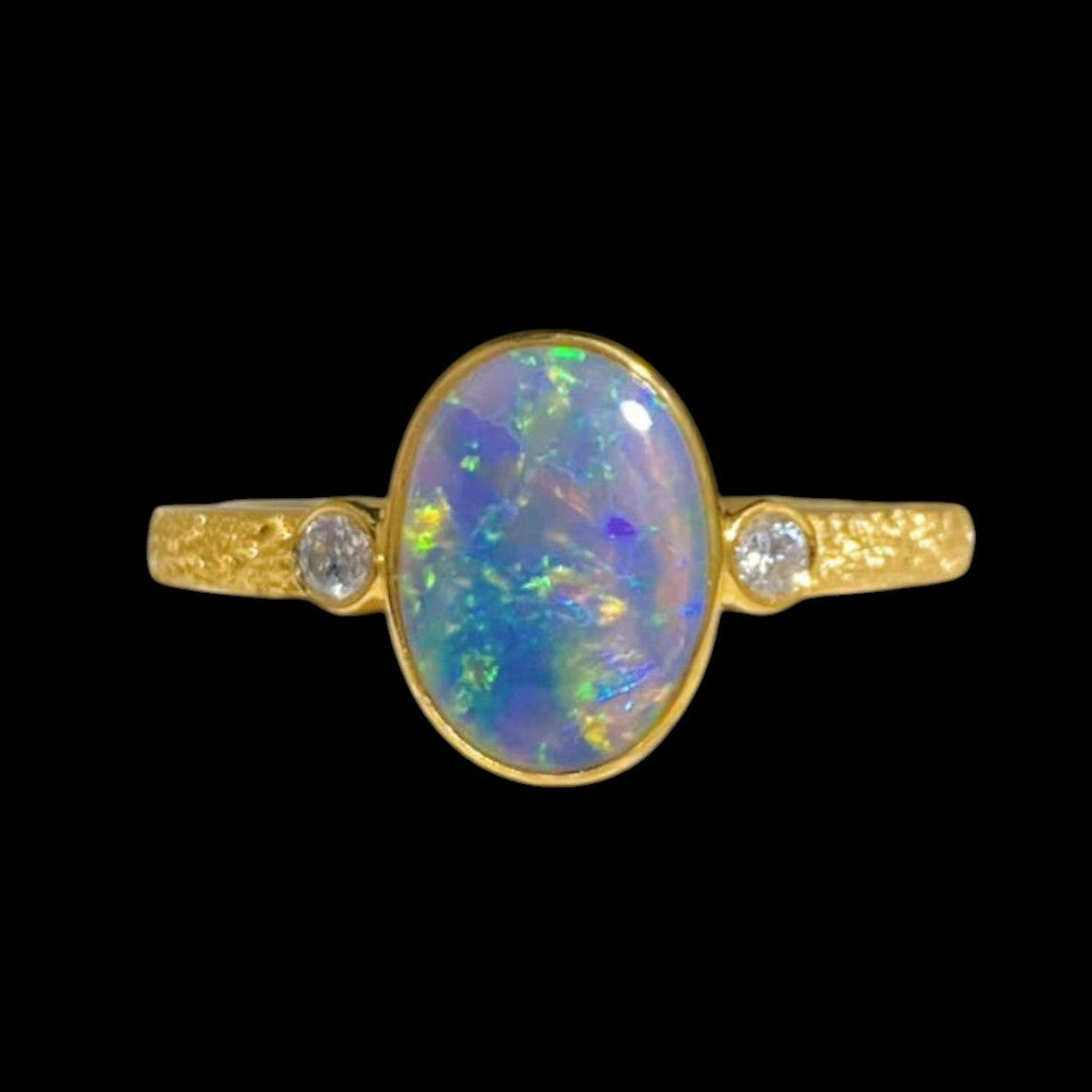 0.93ct Australian Black Opal & 0.07ct Diamond Ring set in 18K Yellow Gold