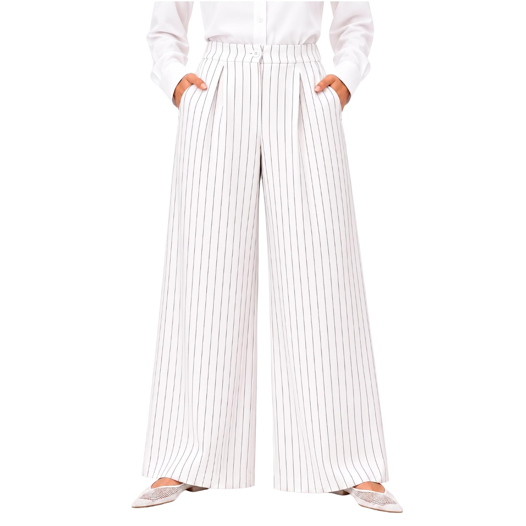 STRIPED FRONT PLEATED HIGH-WAISTED TROUSERS بنطلون “MOONSTONE”