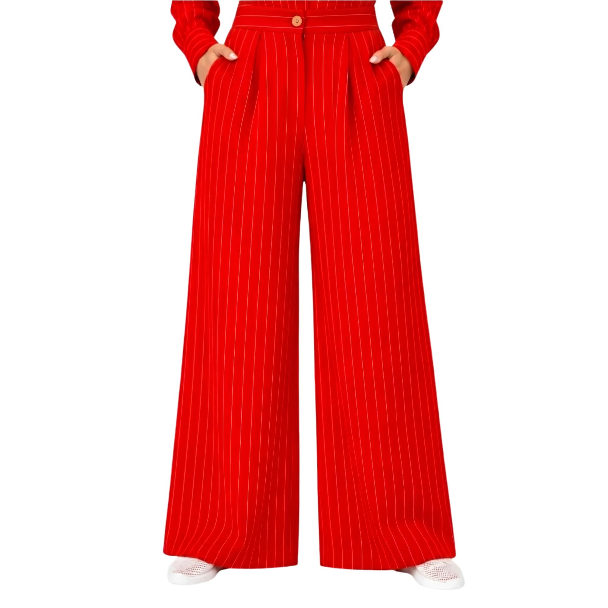 STRIPED FRONT PLEATED HIGH-WAISTED TROUSERS بنطلون “MOONSTONE”